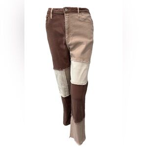 Hollister Ultra High-Rise Dad Jeans Patchwork Brown Beige Cream W29 L31 Women’s